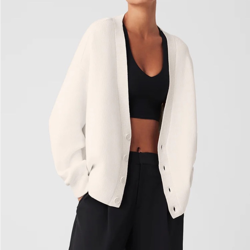 Alo Yoga Scholar Cardigan Sweater Ivory size L NWT